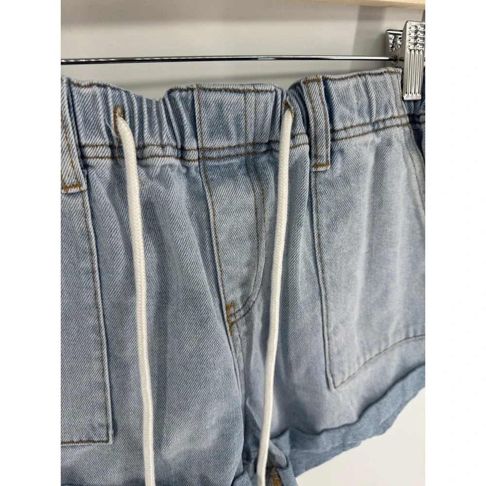 Cider Womens Light Blue Denim Paperbag‎ Shorts Elastic Waist Drawstring Small